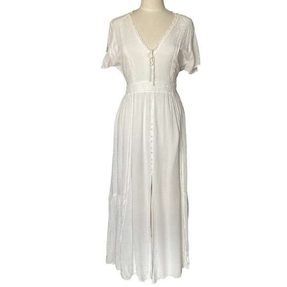 Lulus Completely In Love White Swiss Dot Button-Front Maxi Dress Cottagecore-XL - Picture 2 of 16